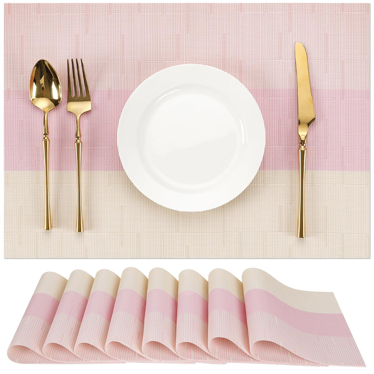 Placemats Set of 6, Vinyl Woven Heat-Resistant Place Mats