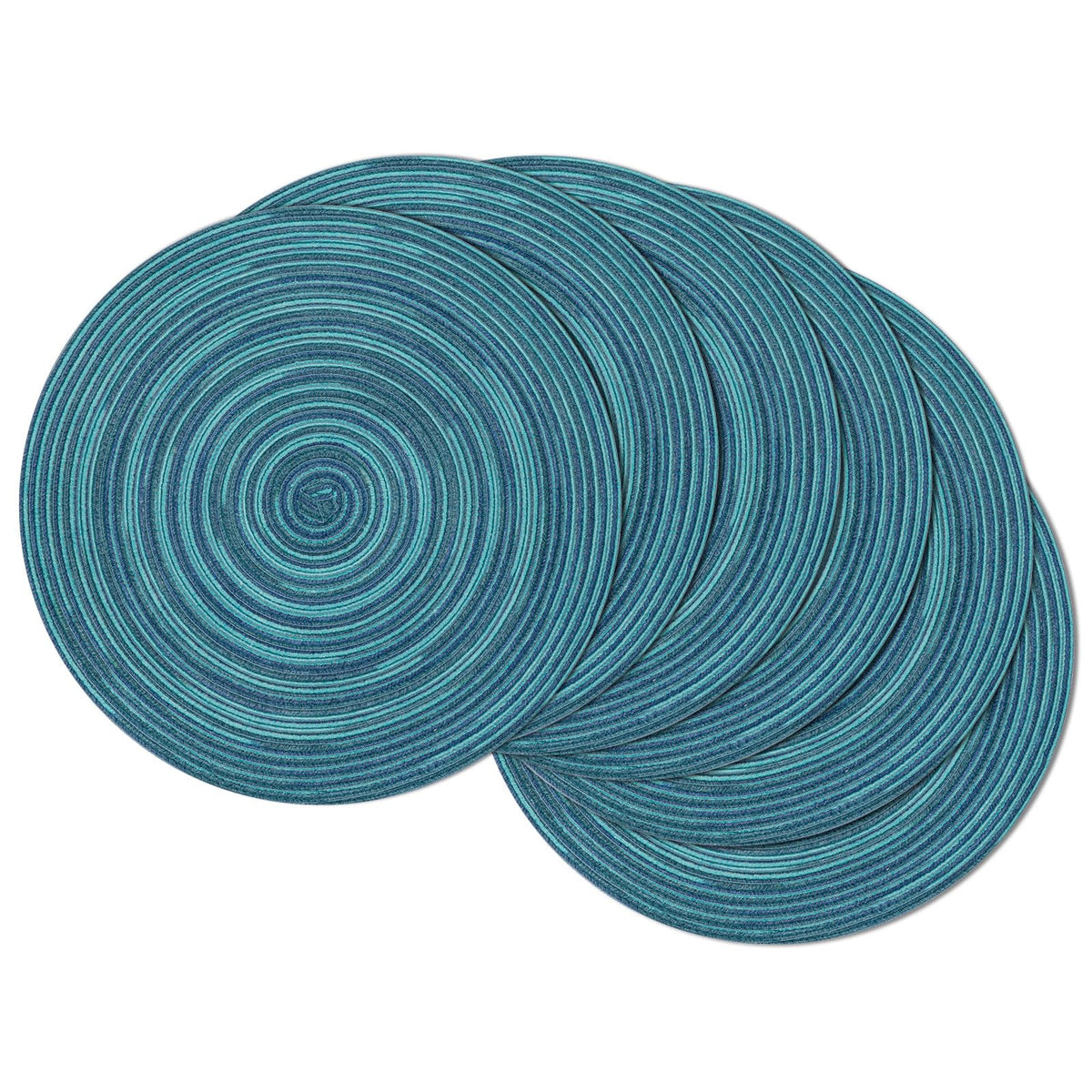 SHACOS 15 inch Round Placemats Set of 6, Cotton Polyester Woven Braided Place Mats, Washable Heat Resistant Circle Table Mats for Dining Table (Beige, 6)