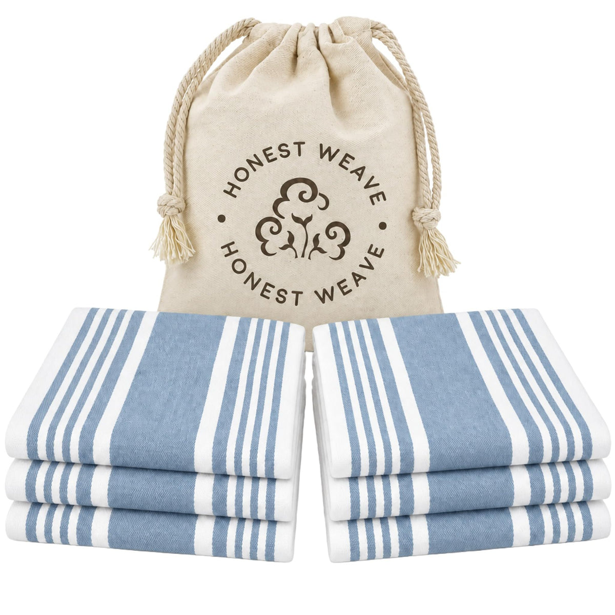 HONEST WEAVE Organic Cotton Kitchen Towels, Sage Stripe, 6-Pack, 20x30 in