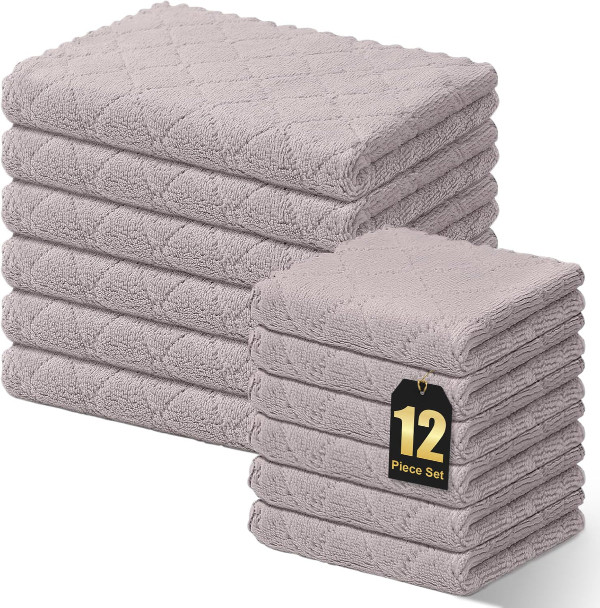 Homaxy 12 Pack Super Soft & Absorbent Dish Cloths, 10" x 10", Grey