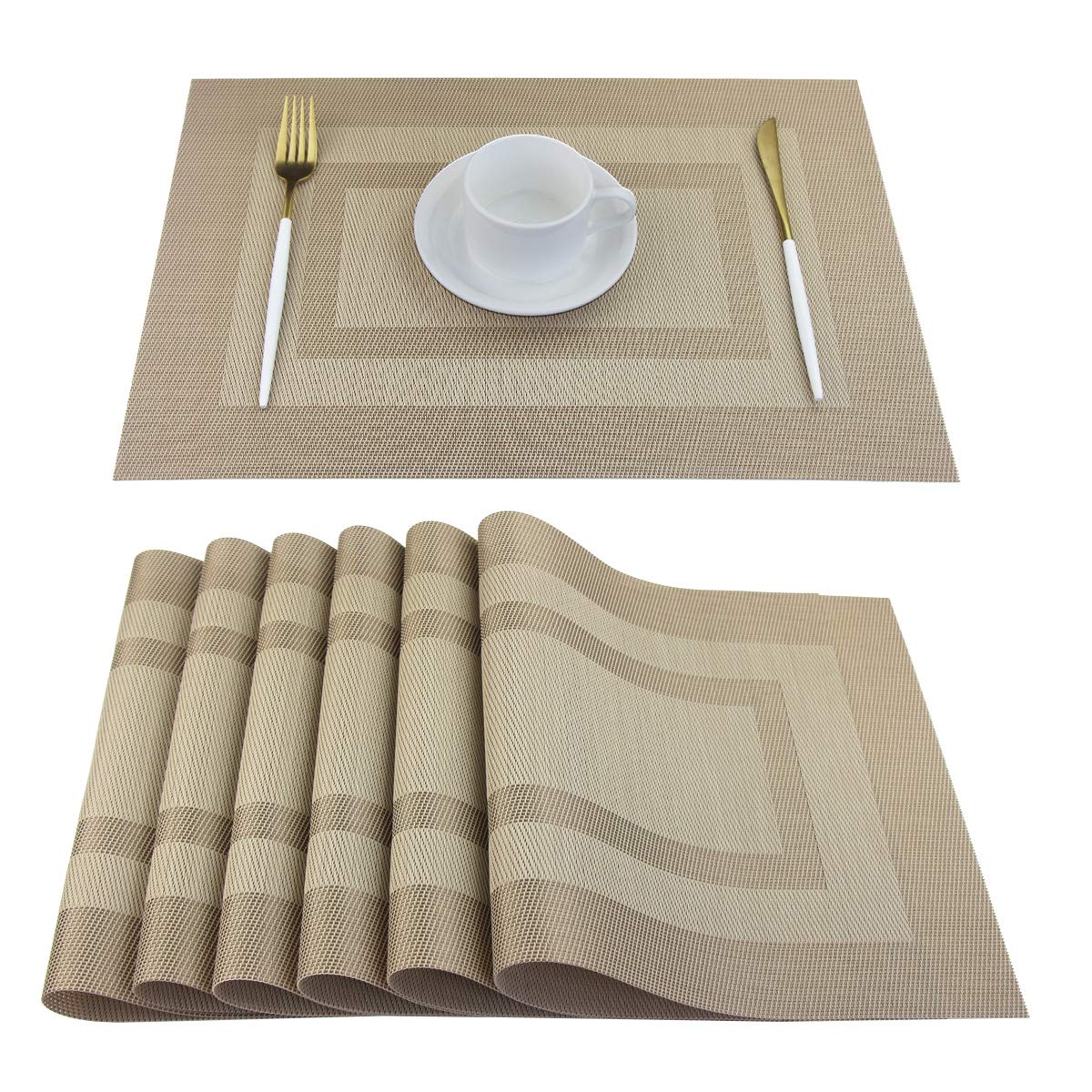 PIGCHCY Placemats,Washable Vinyl Woven Table Mats,Elegant Durable Placemats for Dining Table Set of 4 (18 x 12 inches, Pure Black)
