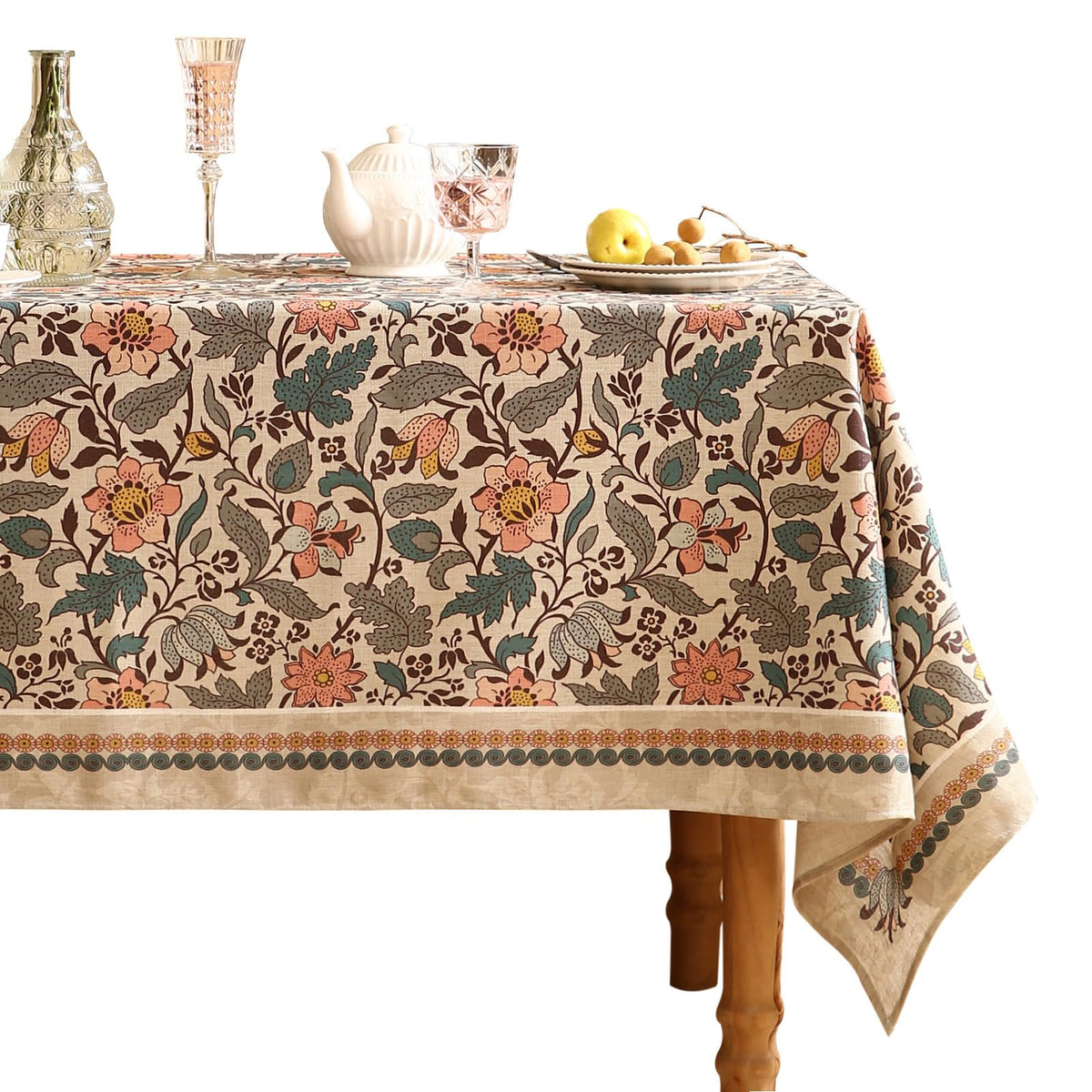 ISAENNE Designer Linen Rectangular Long Tablecloth,118"x67"-Serenity G