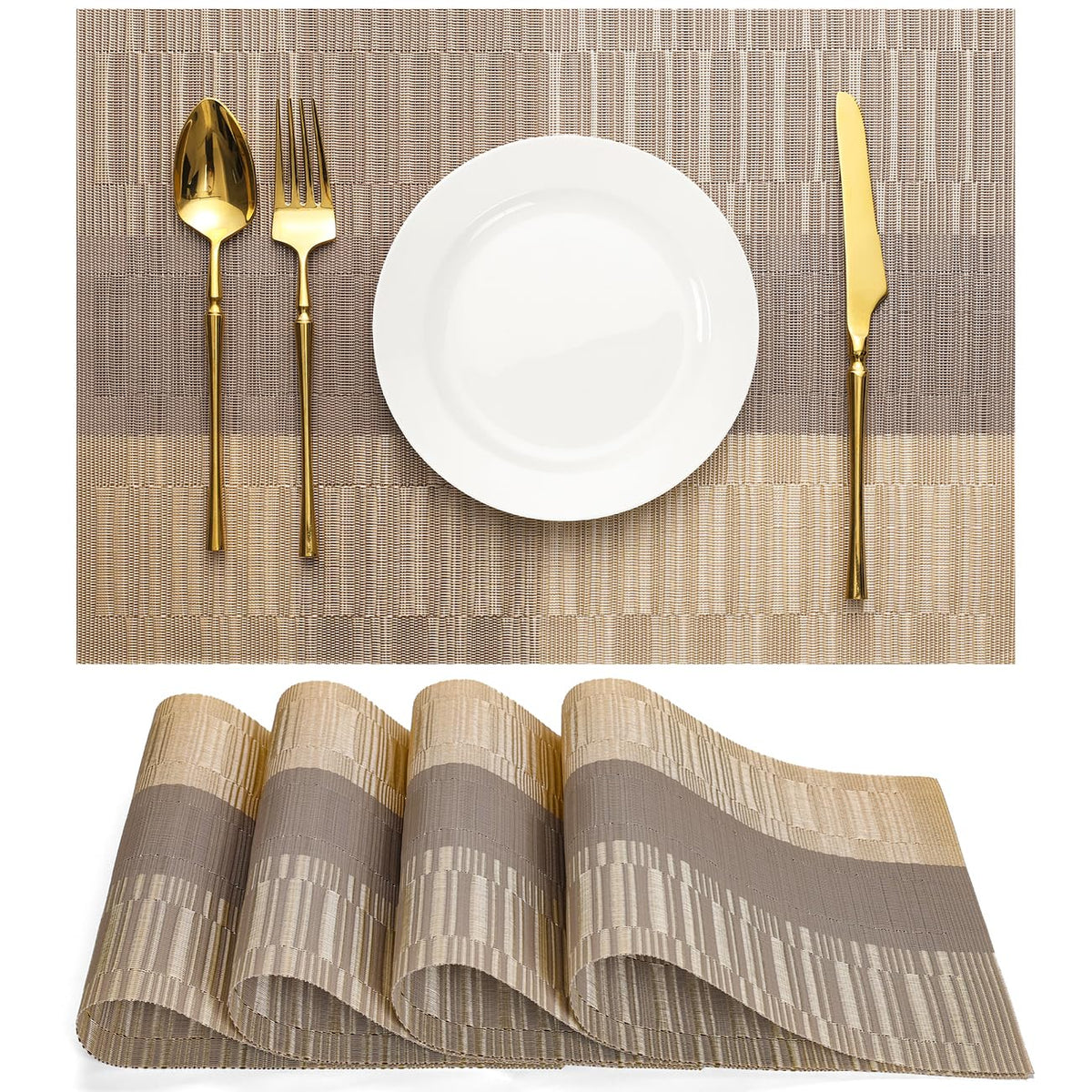 Placemats Set of 6, Vinyl Woven Heat-Resistant Place Mats