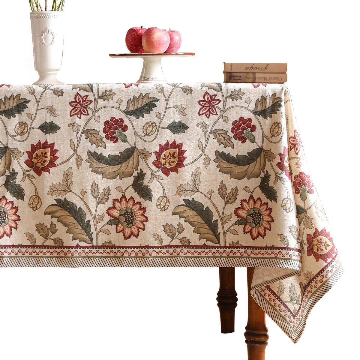 ISAENNE Designer Linen Rectangular Long Tablecloth,118"x67"-Serenity G