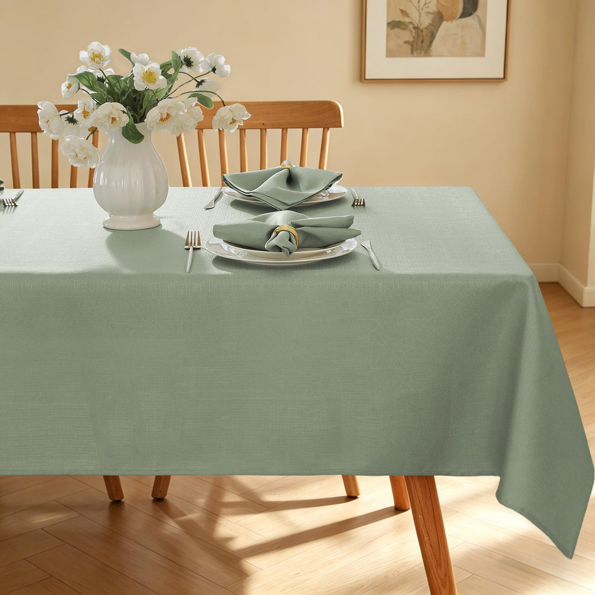SASTYBALE Rectangle Tablecloth Textured, Beige, 60" x 84"
