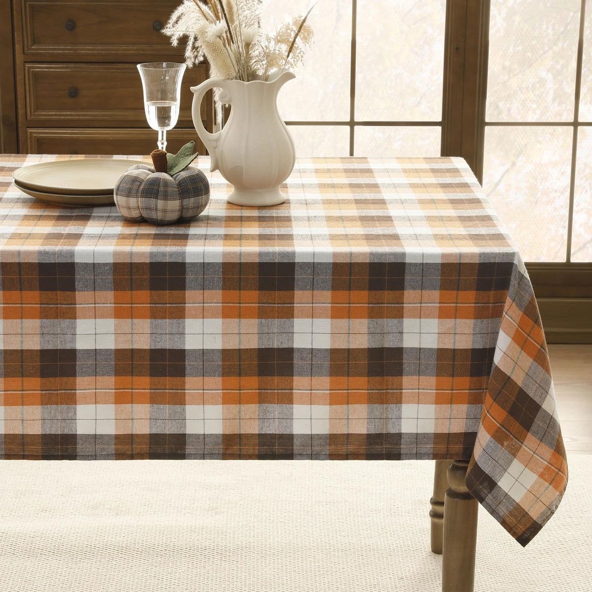 Romanstile Fall Checkered Tablecloth Rectangle, 54 x 80 Inch, Orange