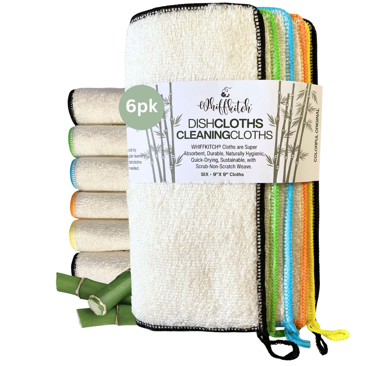 Whiffkitch Dishcloths Kitchen Dishrag Cleaning Scrub Reusable 6pk 6x7in