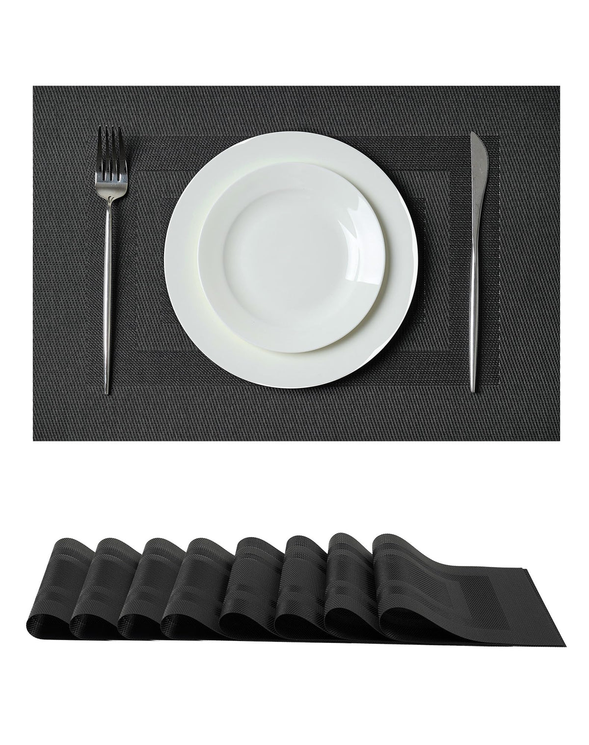 Beige Placemats Set of 6 - Heat-Resistant, Non-Slip Table Mats, Washable Woven Vinyl for Indoor & Outdoor Dining