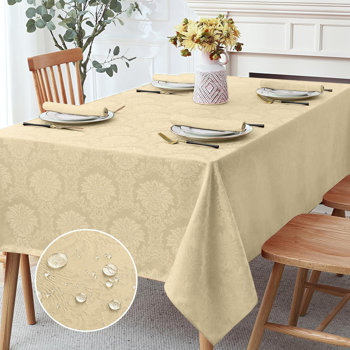 Romanstile Jacquard Rectangle Tablecloth 60 x 120 Inch, White