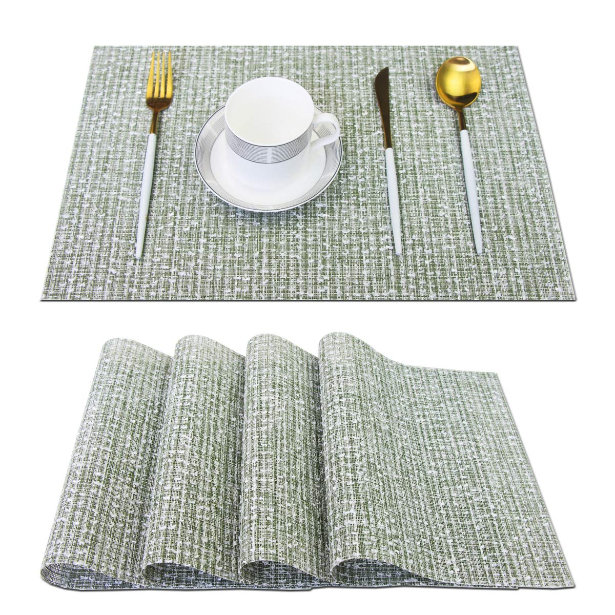 PIGCHCY Placemats,Washable Vinyl Woven Table Mats,Elegant Durable Placemats for Dining Table Set of 4 (18 x 12 inches, Pure Black)
