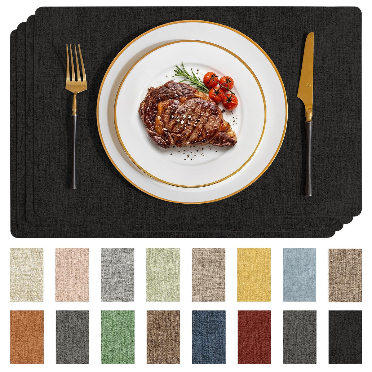Romanstile Faux Leather Vinyl Placemats Set of 6, Light Grey