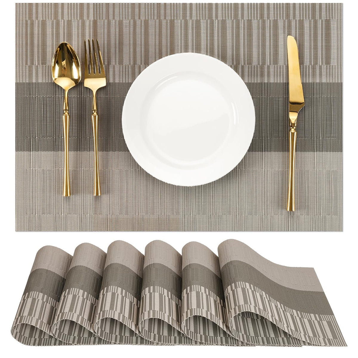 Placemats Set of 6, Vinyl Woven Heat-Resistant Place Mats