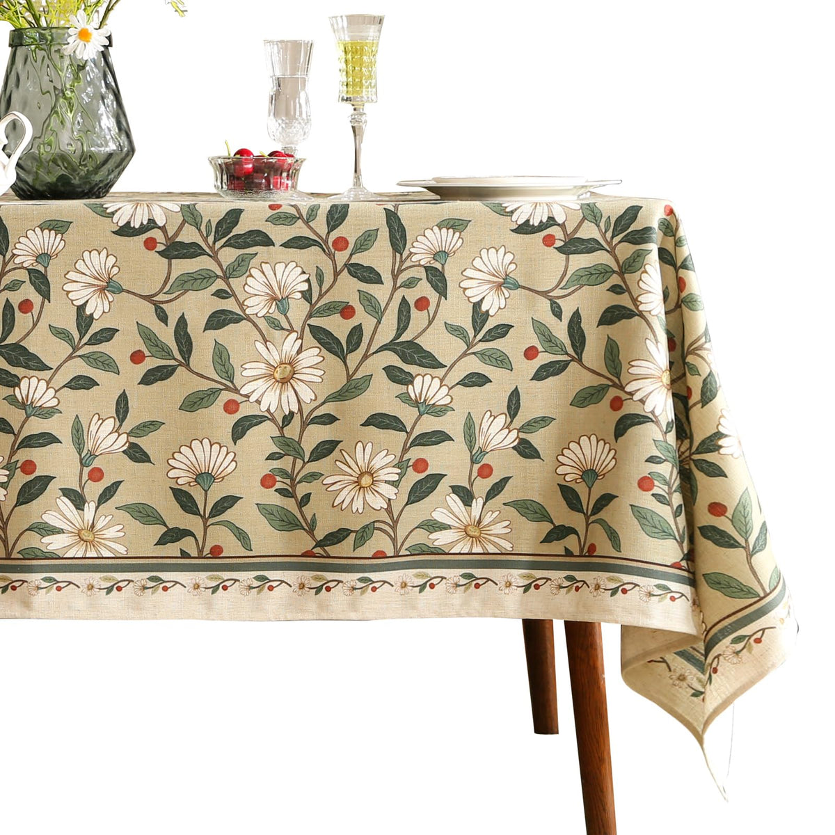 ISAENNE Designer Linen Rectangular Long Tablecloth,118"x67"-Serenity G
