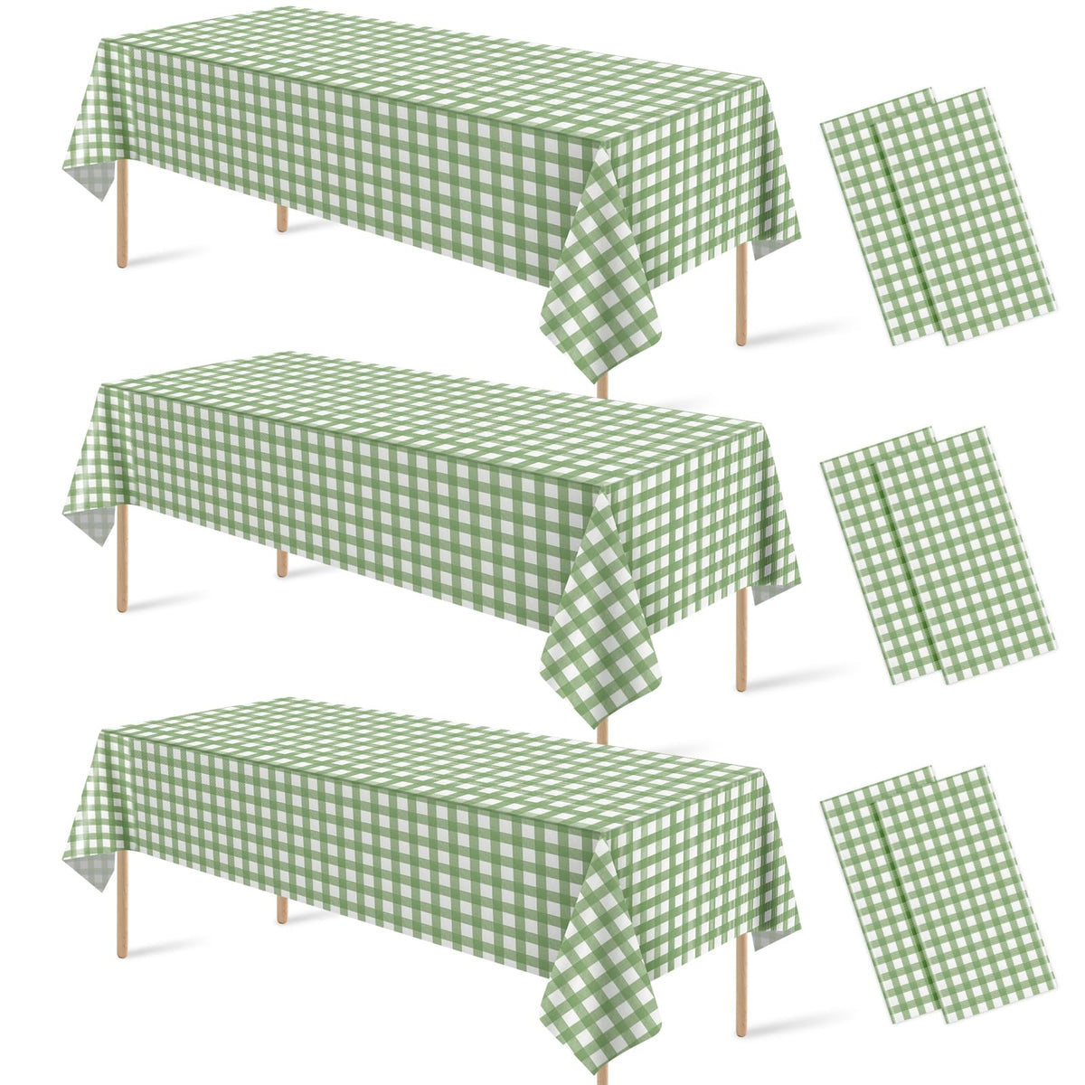 6 Pcs Sage Green Gingham Tablecloths, Checkered Table Covers 54 x 108 Inch