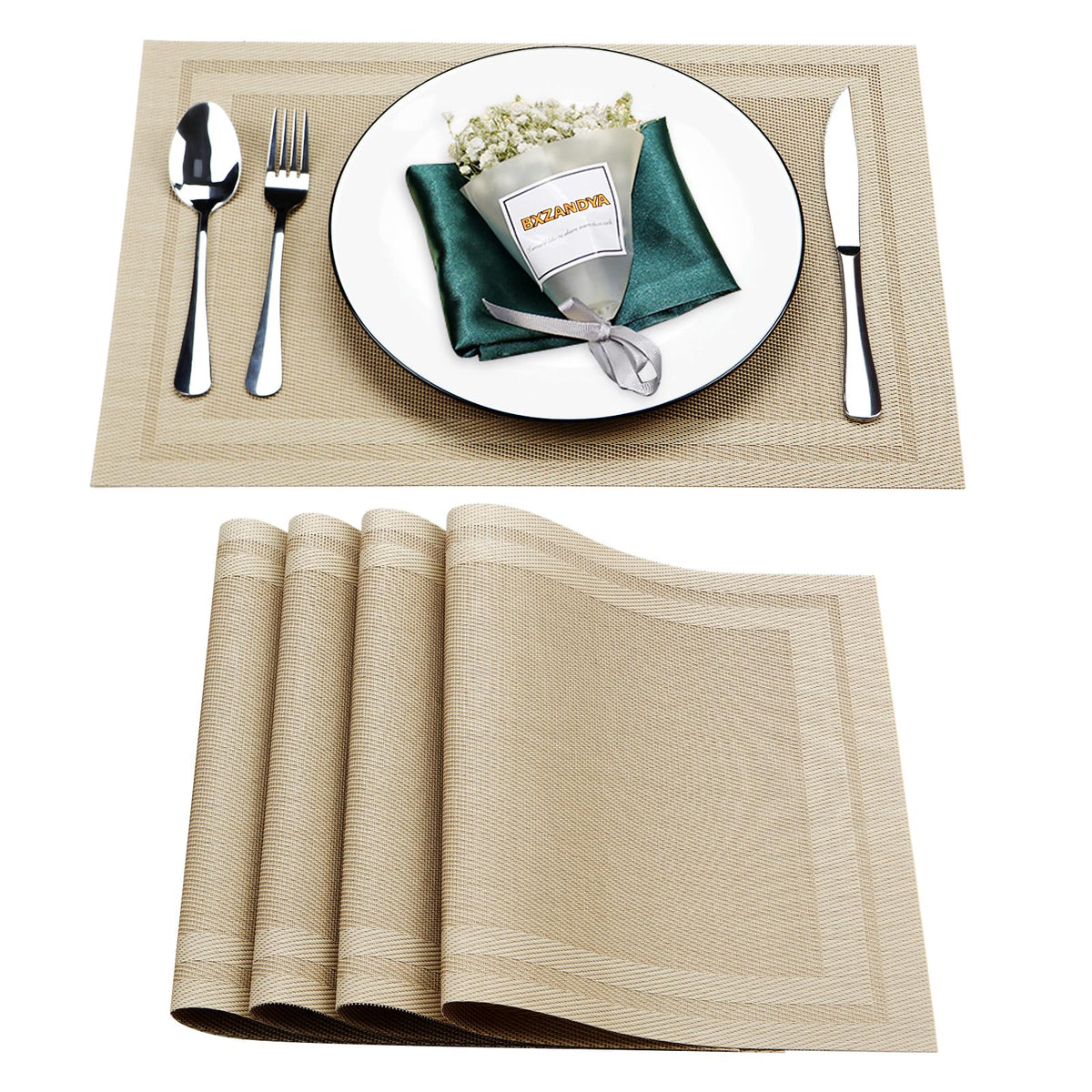 Beige Vinyl Placemats Set of 8,Washable Dining PVC Table Mats