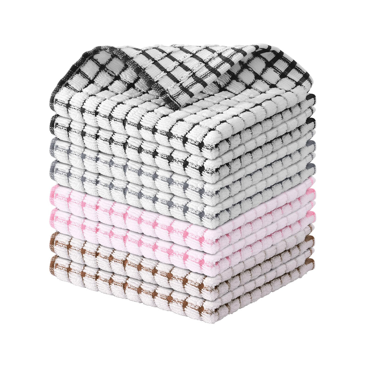 Kitinjoy Cotton 8 Pack Terry Kitchen Dish Cloths, Mixed Color