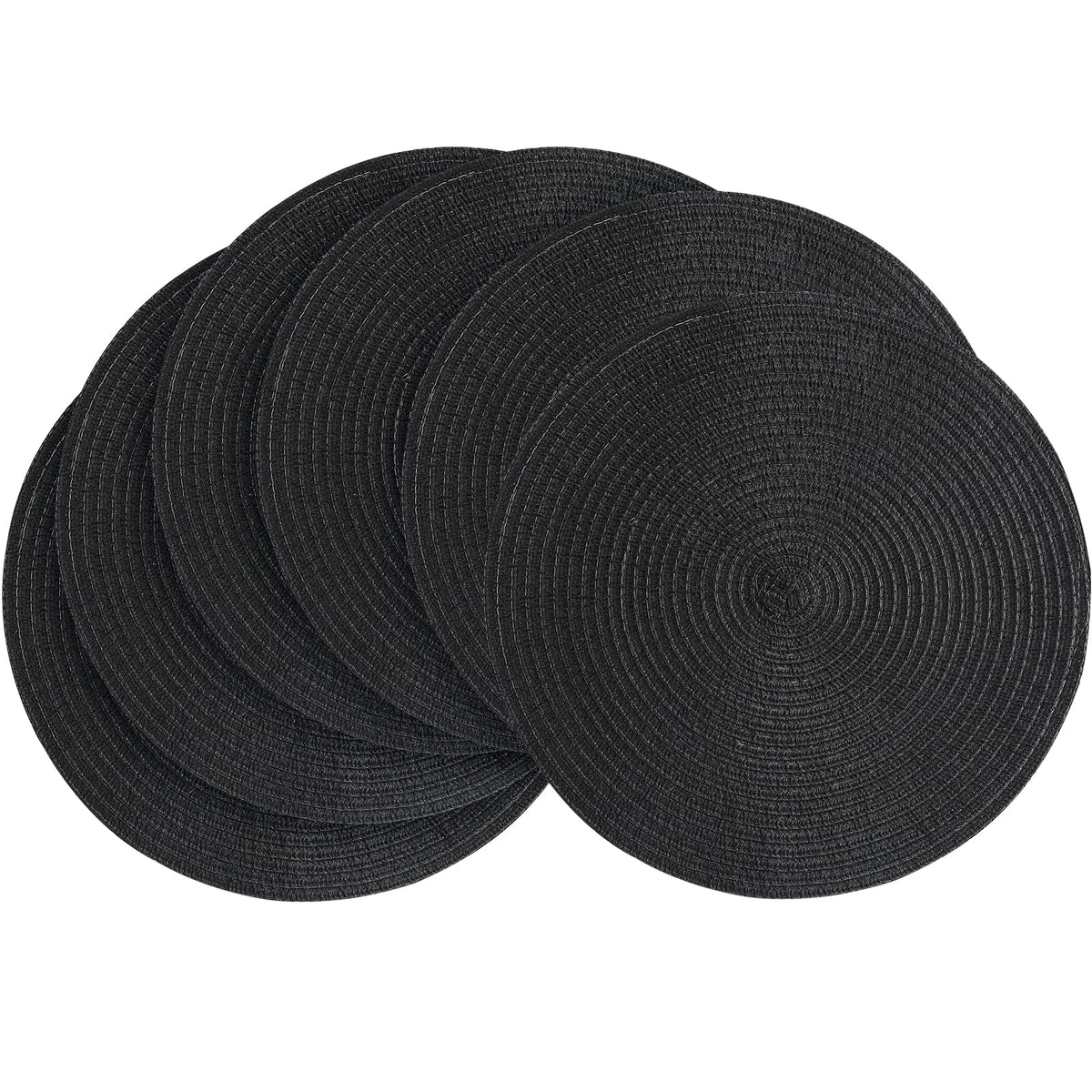 Floroom 15 Inch Round Braided Placemats Set of 4, Washable Heat Resistant Cotton Polyester Circle Place Mats for Kitchen Dining Table - Navy Blue