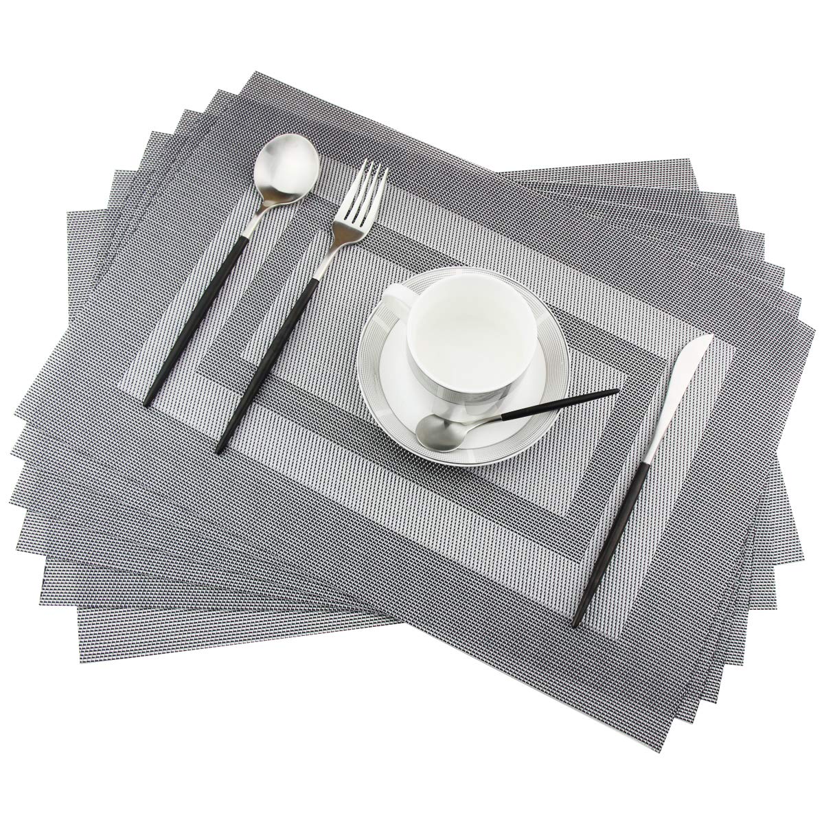 PIGCHCY Placemats,Washable Vinyl Woven Table Mats,Elegant Durable Placemats for Dining Table Set of 4 (18 x 12 inches, Pure Black)