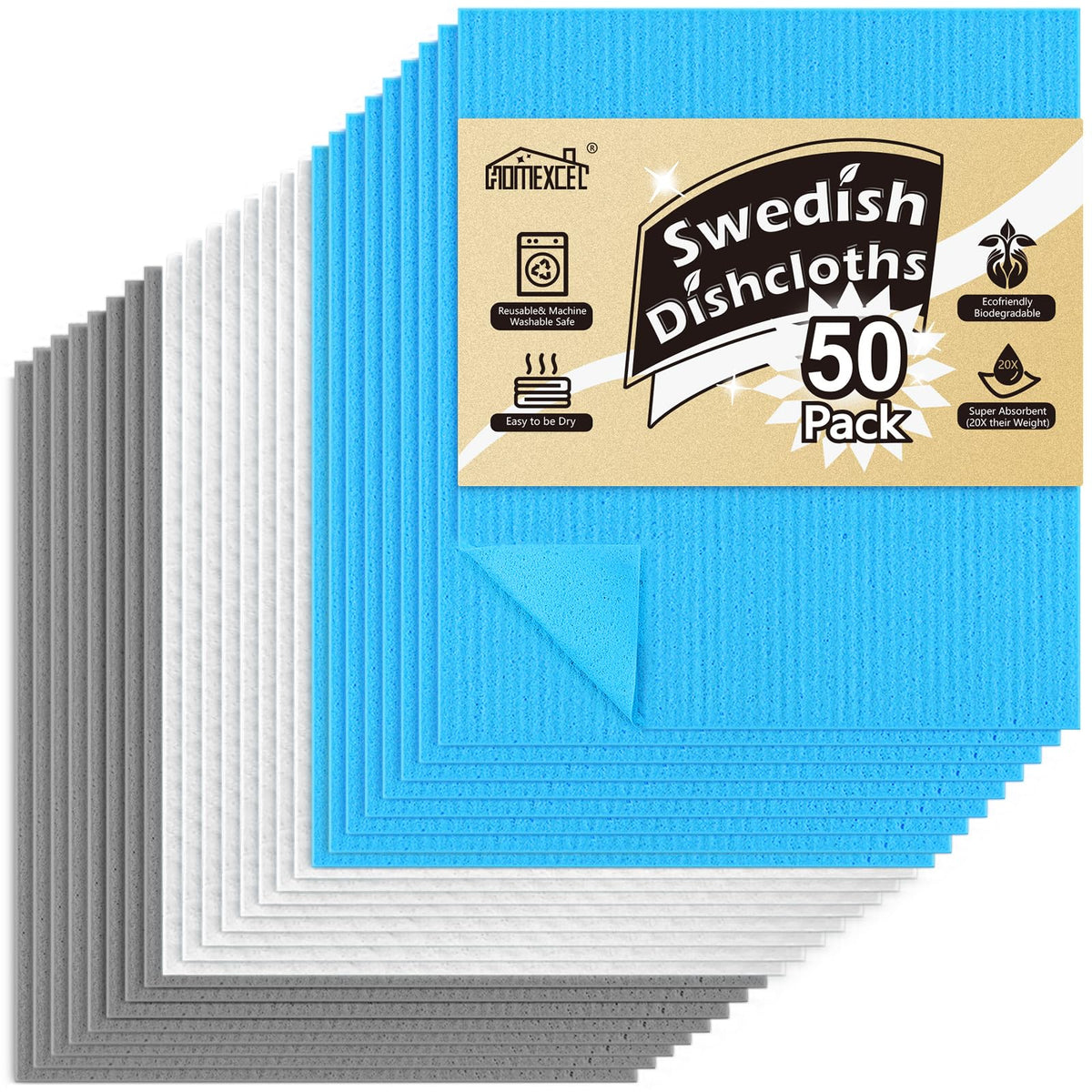 HOMEXCEL 10PK Swedish Dishcloths for Kitchen, Absorbent Dish Cloths, 7x6in