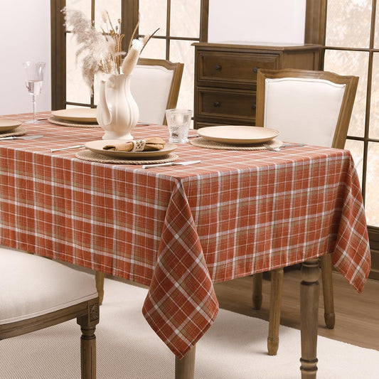 Romanstile Fall Checkered Tablecloth Rectangle, 54 x 80 Inch, Orange
