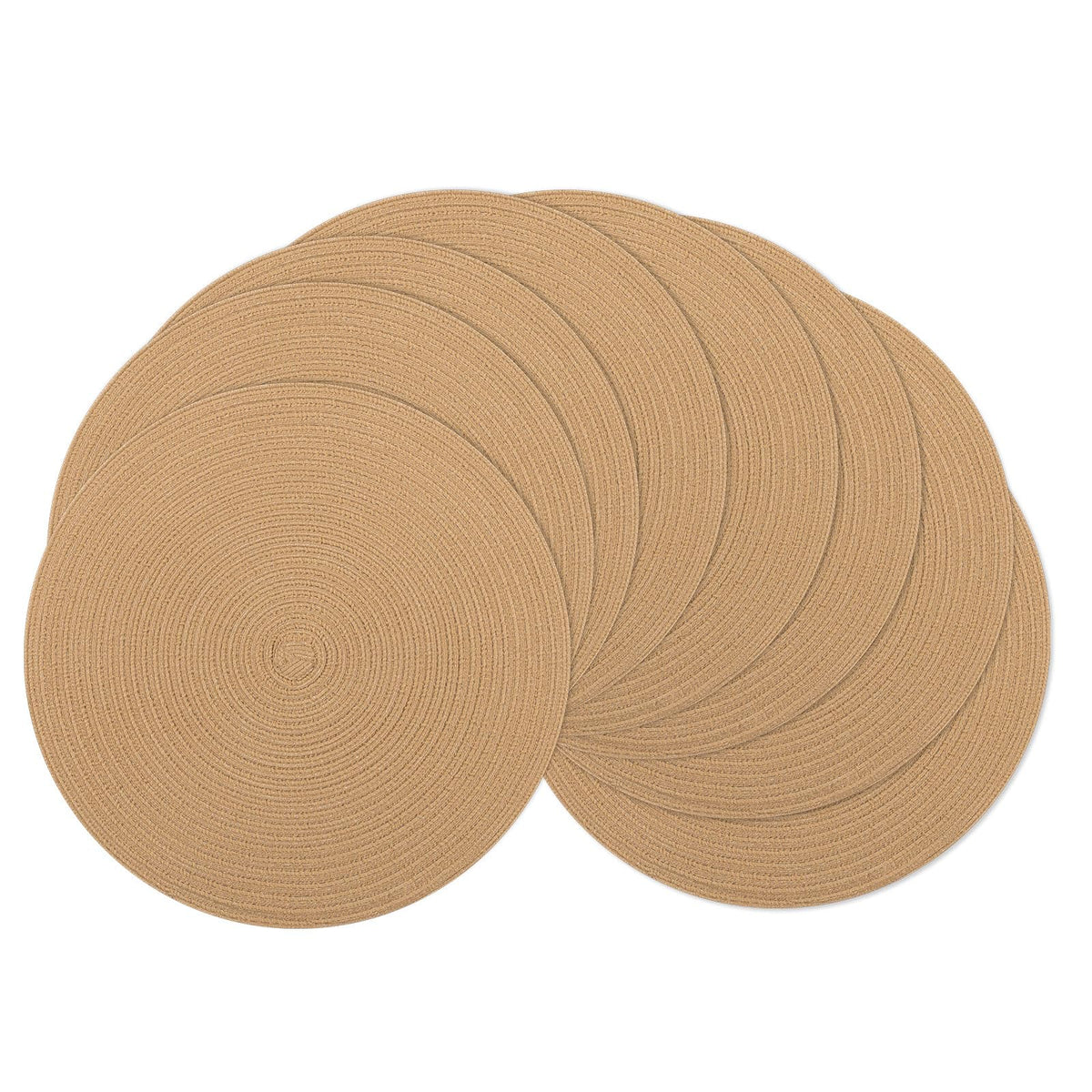 SHACOS Round Braided Placemats Set of 8 Cotton Fabric Round Table Mats Non Slip Washable 15 inch Round Place Mats Home Party Table Decor (Beige, 8)
