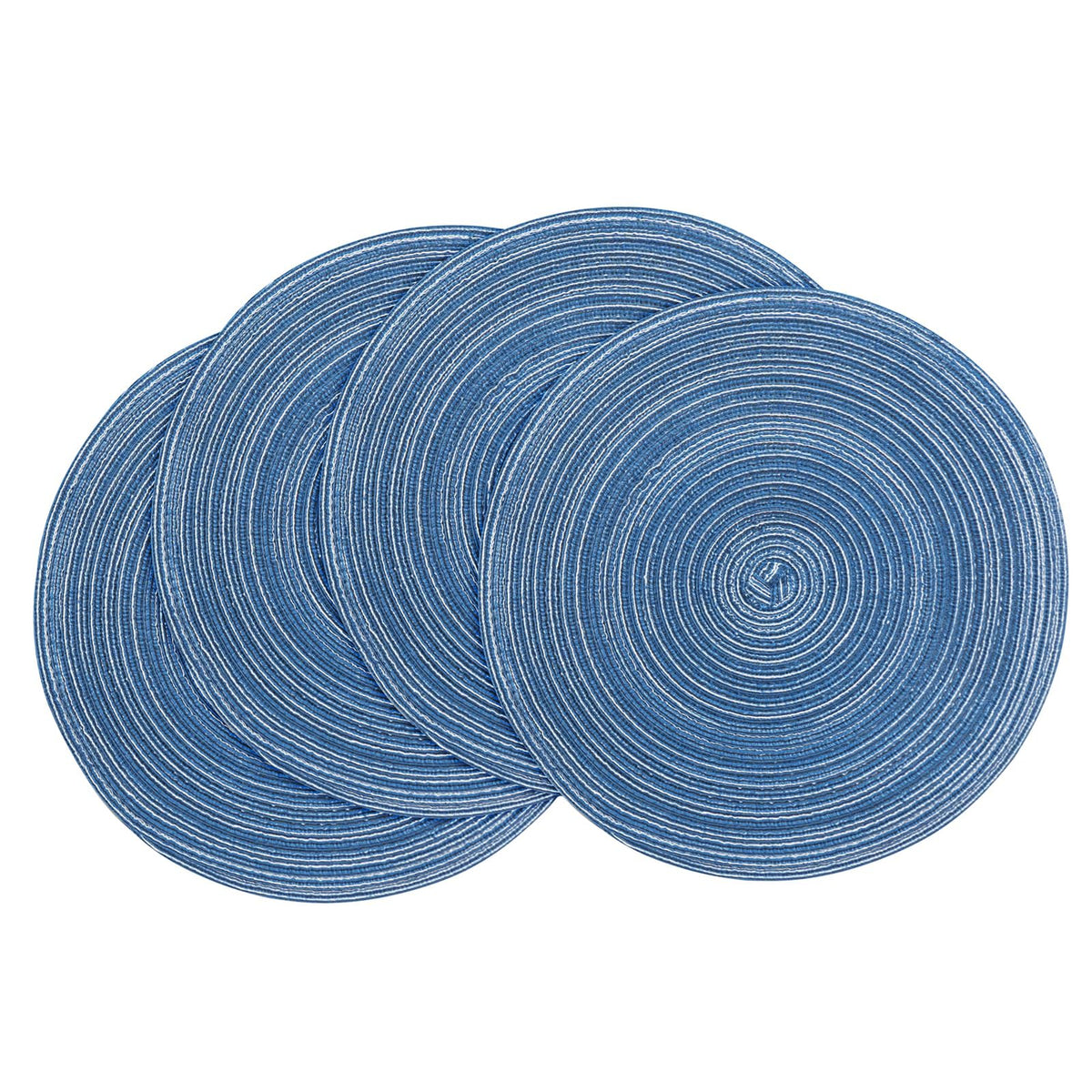 Floroom 15 Inch Round Braided Placemats Set of 4, Washable Heat Resistant Cotton Polyester Circle Place Mats for Kitchen Dining Table - Navy Blue