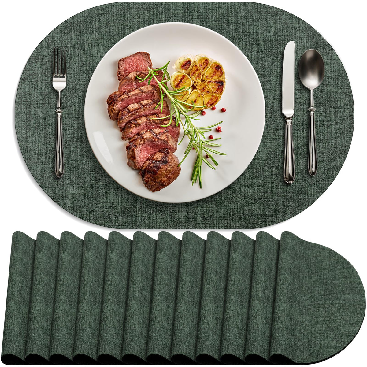 Faux Leather Oval Placemats Set of 8, Beige