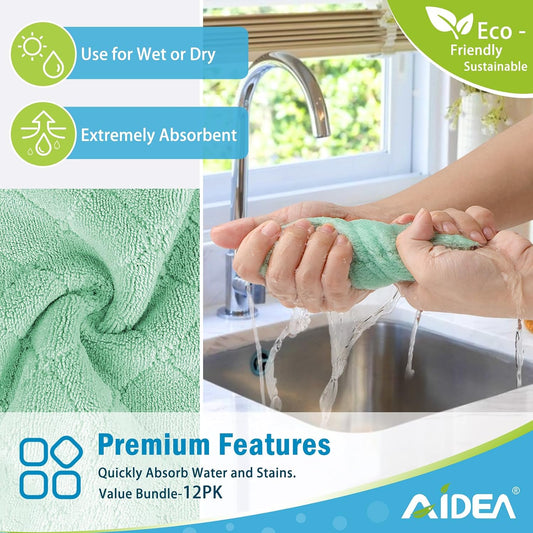 AIDEA Kitchen Dishcloths, 12 PK Absorbent Dish Towels Coral Fleece 6"x10.4"