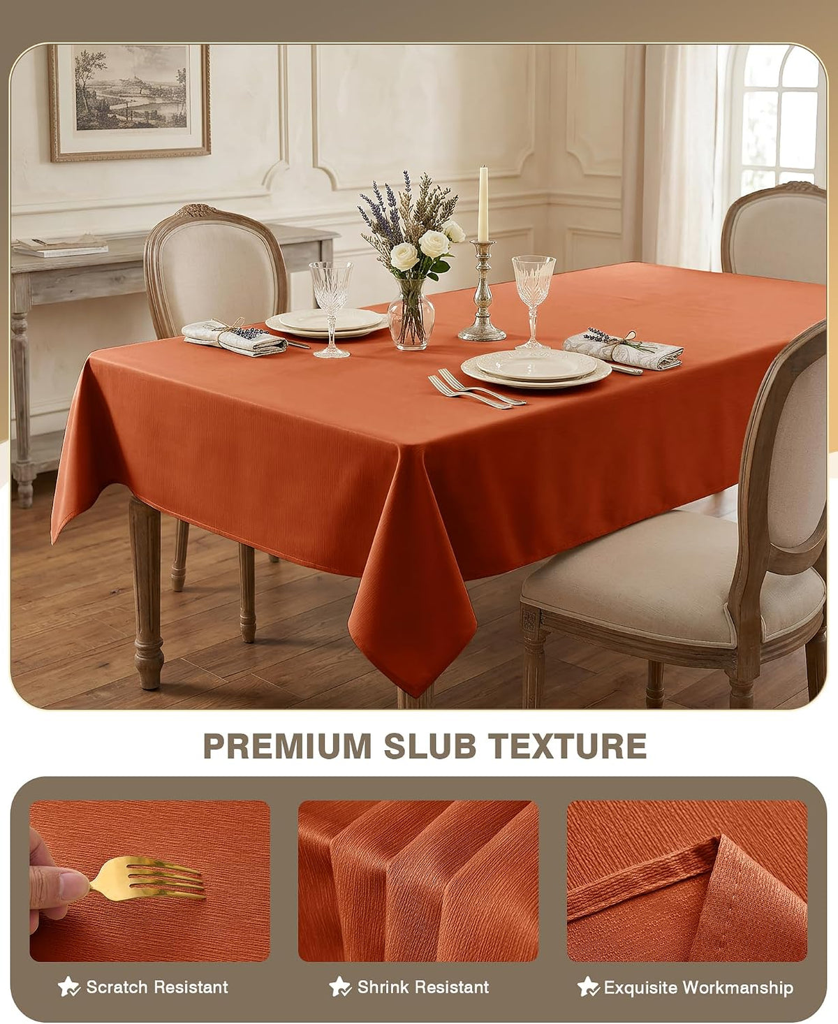 Fall Tablecloths Rectangular 6ft, 2-Pack Waterproof Slub Texture