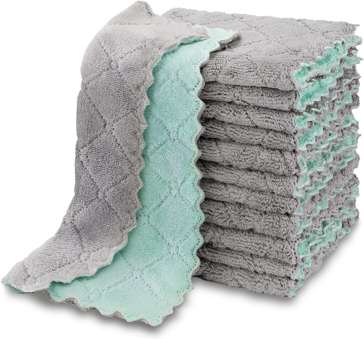 AIDEA Kitchen Dishcloths, 12 PK Absorbent Dish Towels Coral Fleece 6"x10.4"