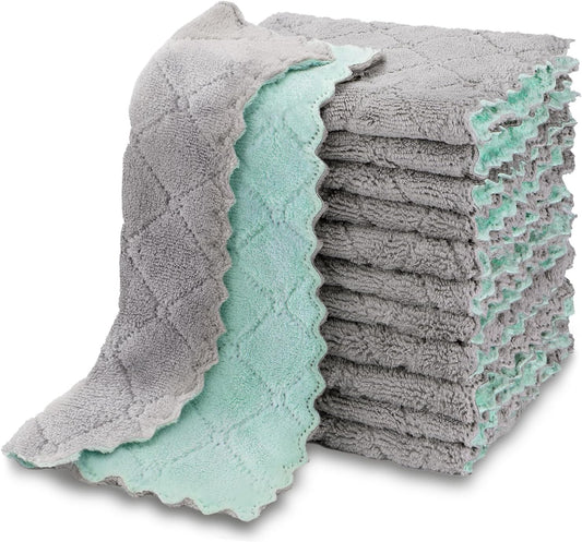 AIDEA Kitchen Dishcloths, 12 PK Absorbent Dish Towels Coral Fleece 6"x10.4"