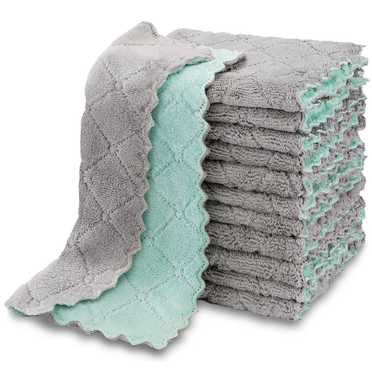 AIDEA Kitchen Dishcloths, 12 PK Absorbent Dish Towels Coral Fleece 6"x10.4"