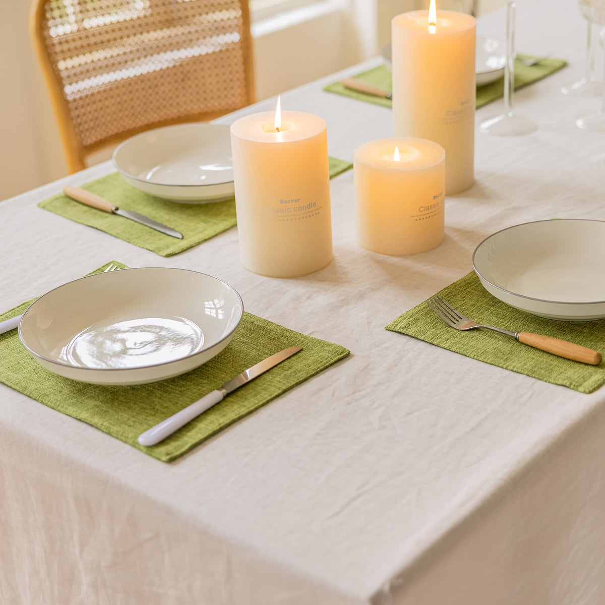 Home Brilliant Linen Placemats Set of 4 Heat Resistant Dining Table Cloth Place Mats Kitchen Table Mats Placemats Table Decor, Natural Linen