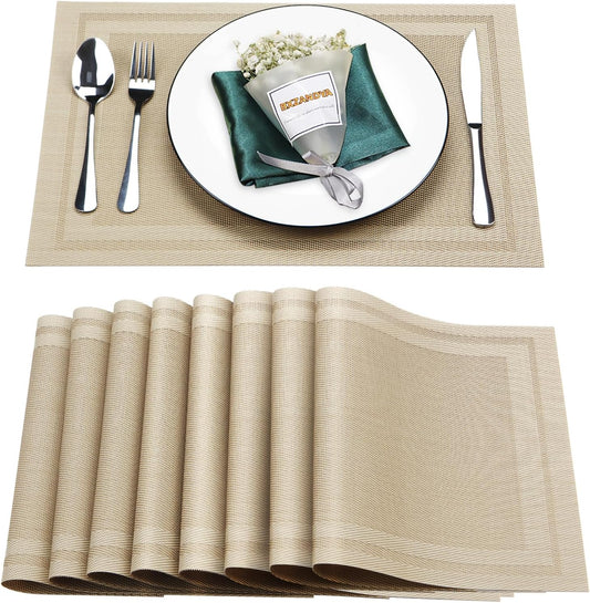 Beige Vinyl Placemats Set of 8,Washable Dining PVC Table Mats