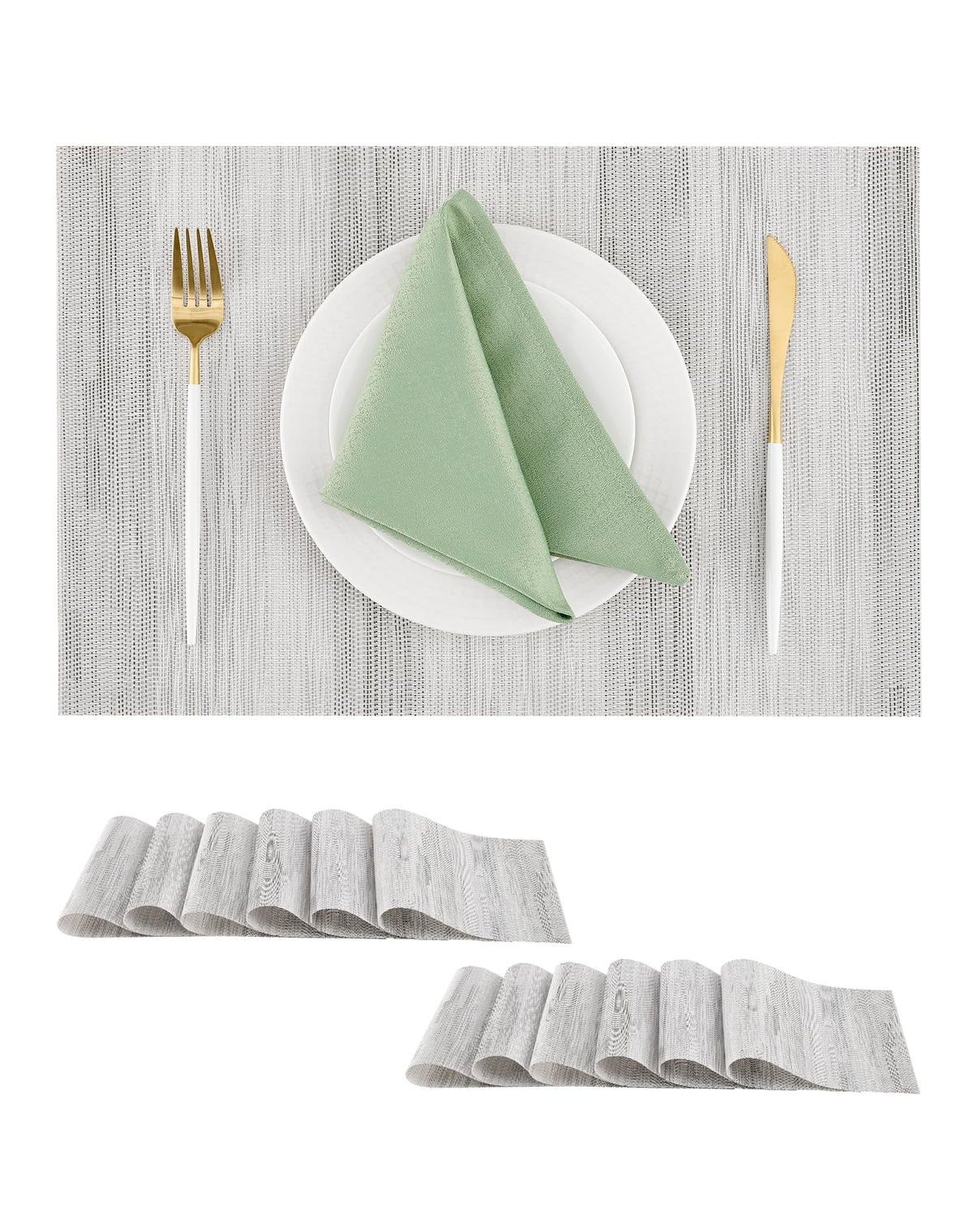 Beige Placemats Set of 4 - Heat-Resistant, Non-Slip Table Mats, Washable Woven Vinyl for Indoor & Outdoor Dining