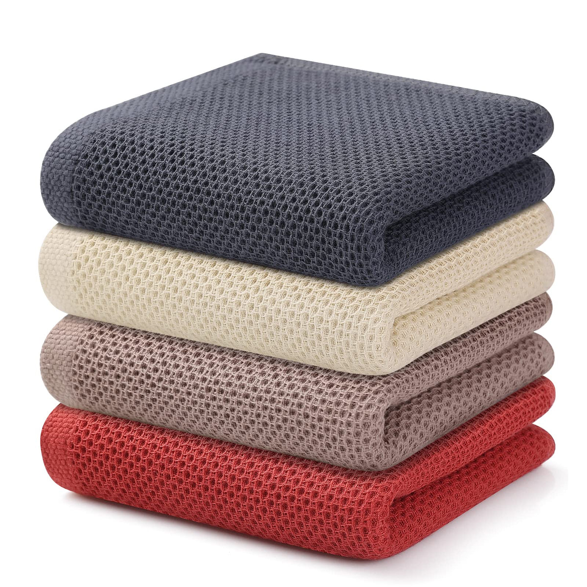 Kitinjoy 100% Cotton Waffle 6-Pack Kitchen Towels, 12" x 12", Dark Grey