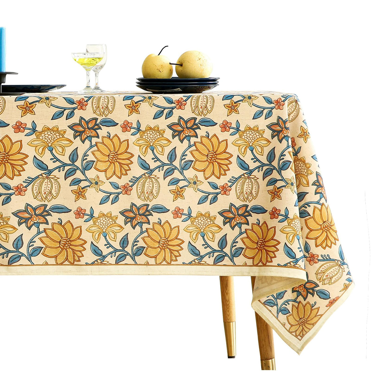 ISAENNE Designer Linen Rectangular Long Tablecloth,118"x67"-Serenity G
