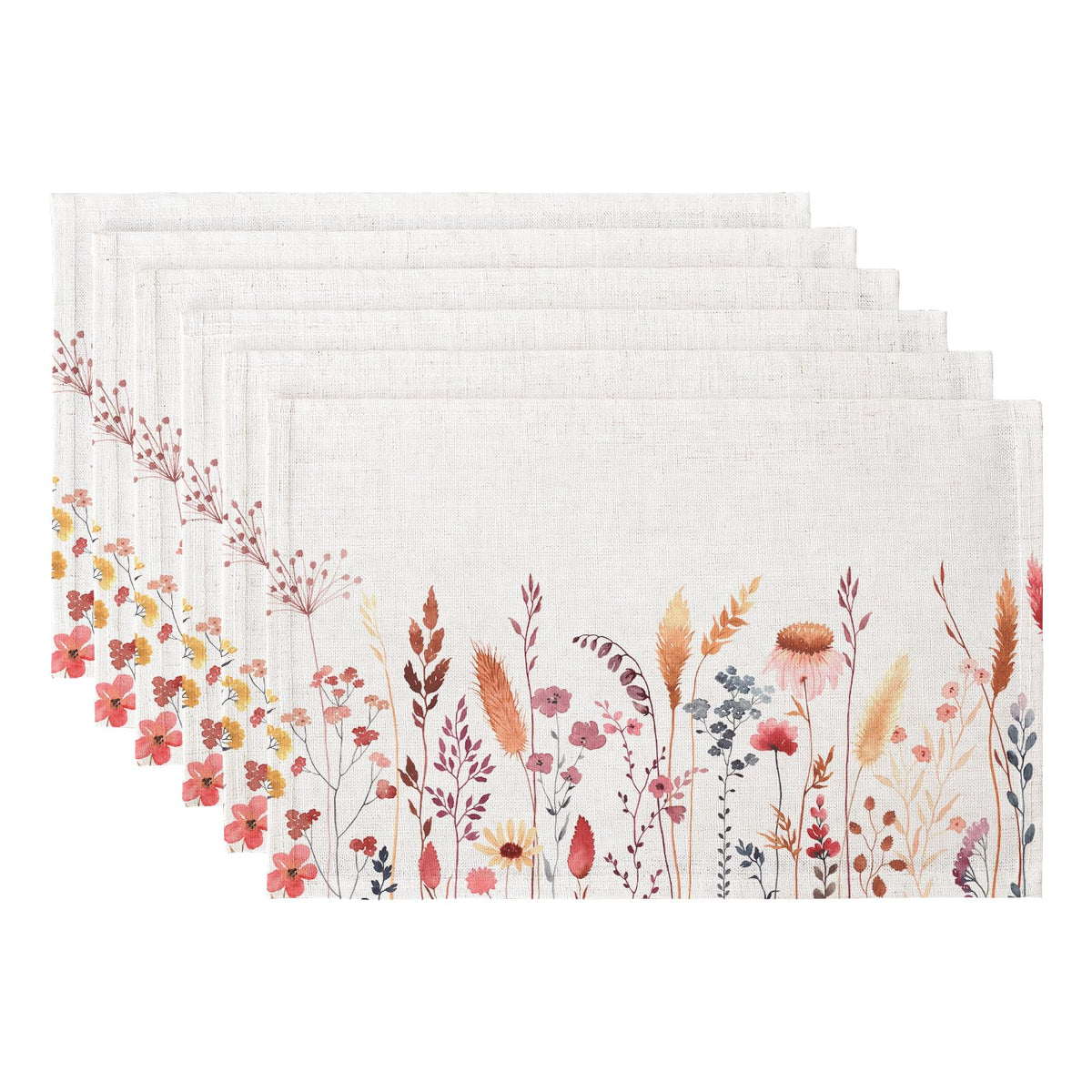 QIYI Boho Table Placemats Set of 4, 12"x18" Linen Place Mats, Wildflowers