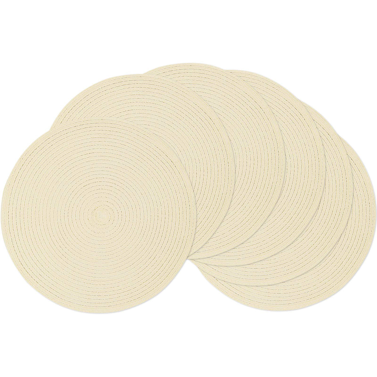 SHACOS 15 inch Round Placemats Set of 6, Cotton Polyester Woven Braided Place Mats, Washable Heat Resistant Circle Table Mats for Dining Table (Beige, 6)