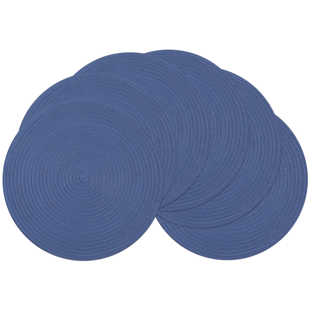 SHACOS 15 inch Round Placemats Set of 6, Cotton Polyester Woven Braided Place Mats, Washable Heat Resistant Circle Table Mats for Dining Table (Beige, 6)