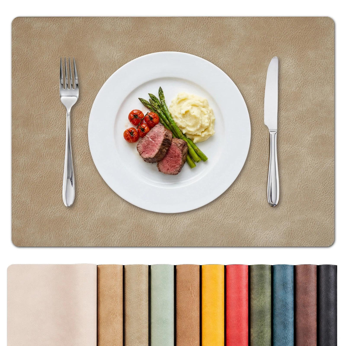 MOSAYT Vinyl Faux Leather Placemats, Set of 6, Black