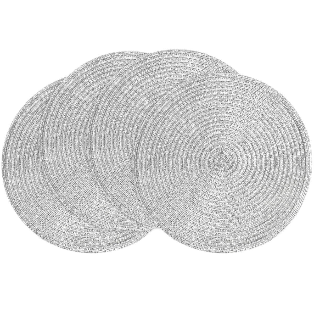 Floroom 15 Inch Round Braided Placemats Set of 4, Washable Heat Resistant Cotton Polyester Circle Place Mats for Kitchen Dining Table - Navy Blue