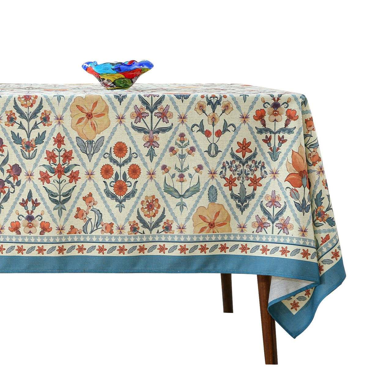 ISAENNE Designer Linen Rectangular Long Tablecloth,118"x67"-Serenity G