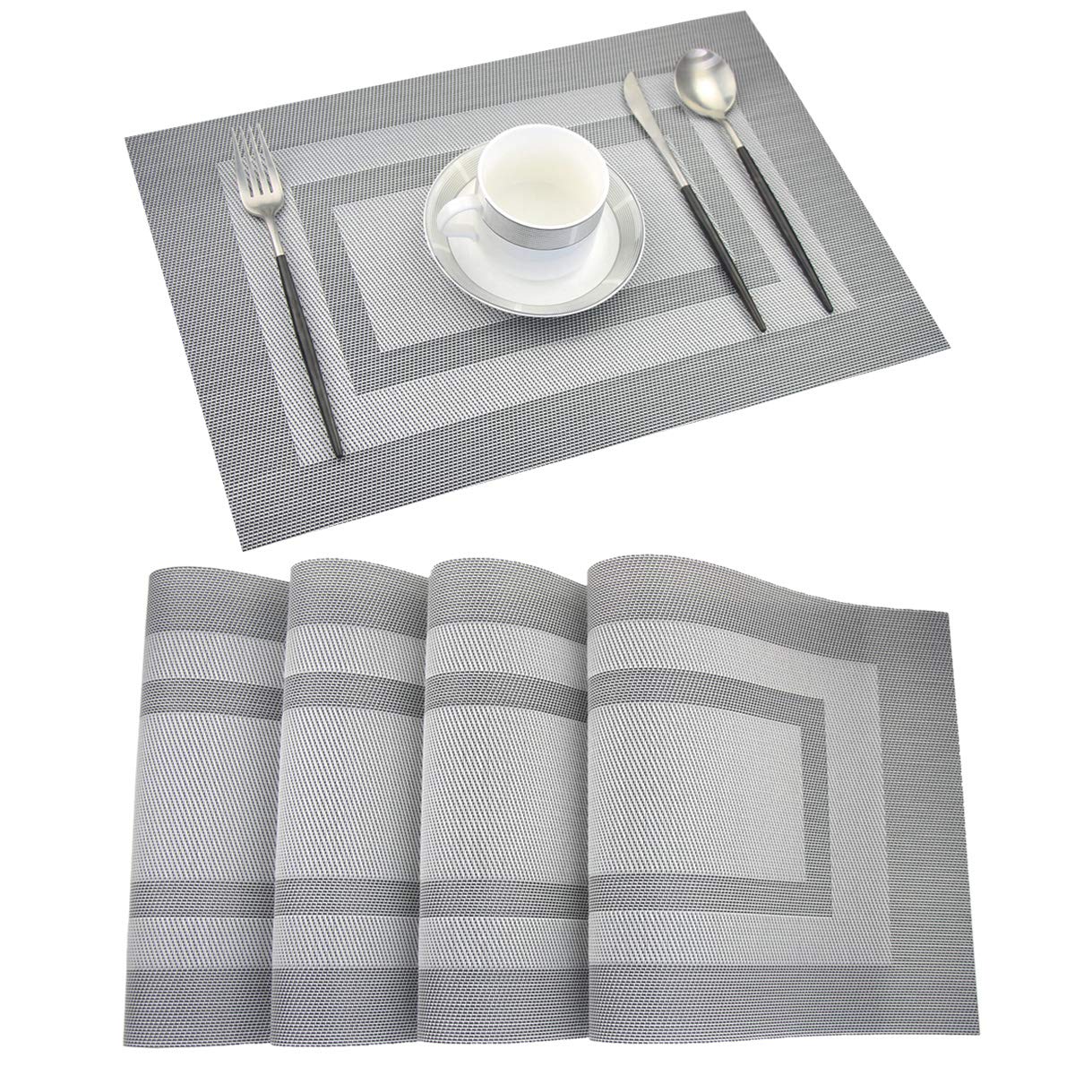 PIGCHCY Placemats,Washable Vinyl Woven Table Mats,Elegant Durable Placemats for Dining Table Set of 4 (18 x 12 inches, Pure Black)