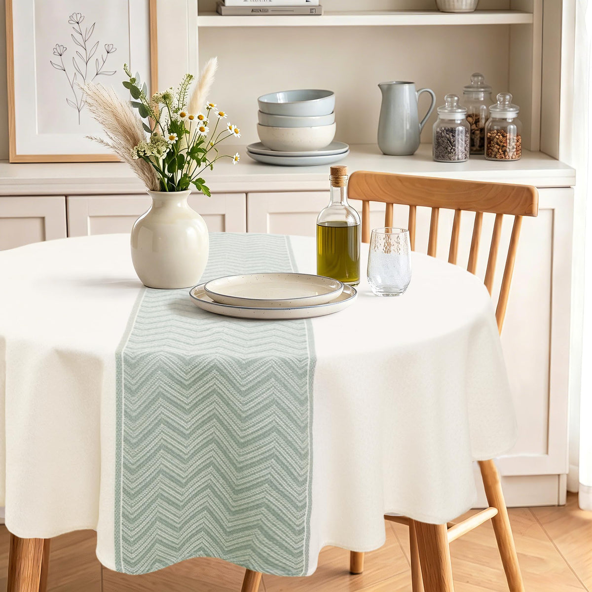 JIUZHEN Faux Linen Rectangle Tablecloth, Wrinkle Stain Resistant Farmhouse Textured Table Cloth Decorative Fabric for Kitchen, Dining, Party, Wedding,Outdoor Use,90 x 132 Inch,Beige