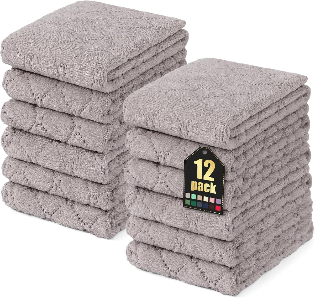 Homaxy 12 Pack Super Soft & Absorbent Dish Cloths, 10" x 10", Grey