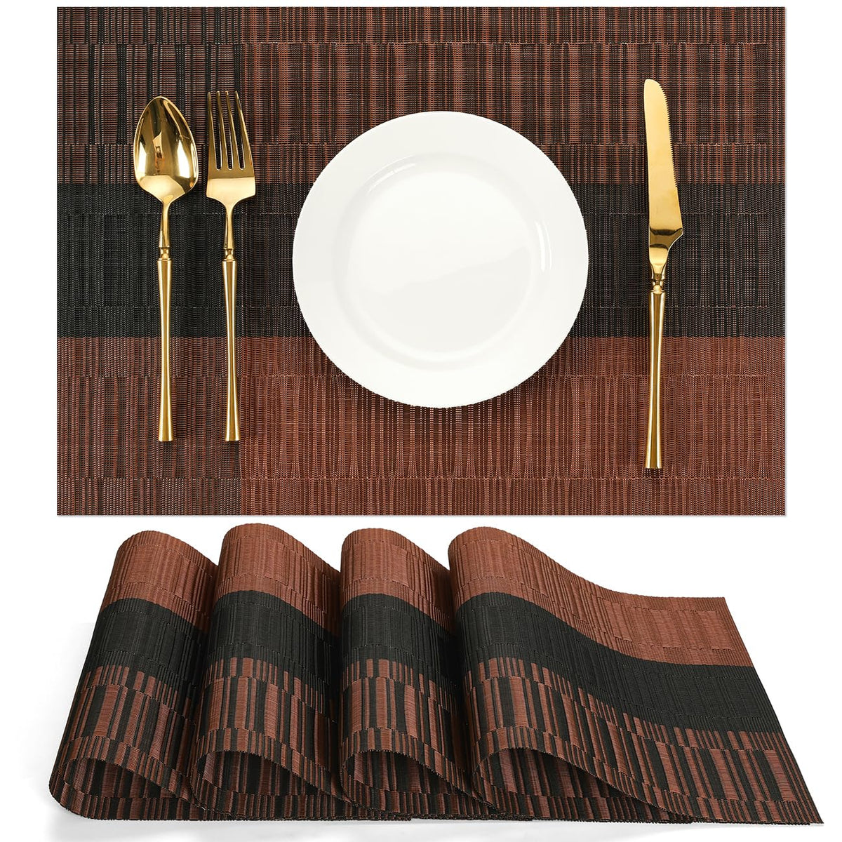 Placemats Set of 6, Vinyl Woven Heat-Resistant Place Mats