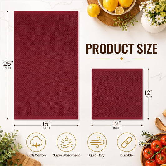 Homaxy 8 Pack 100% Cotton Kitchen Towels and Dishcloths Set, Burgundy