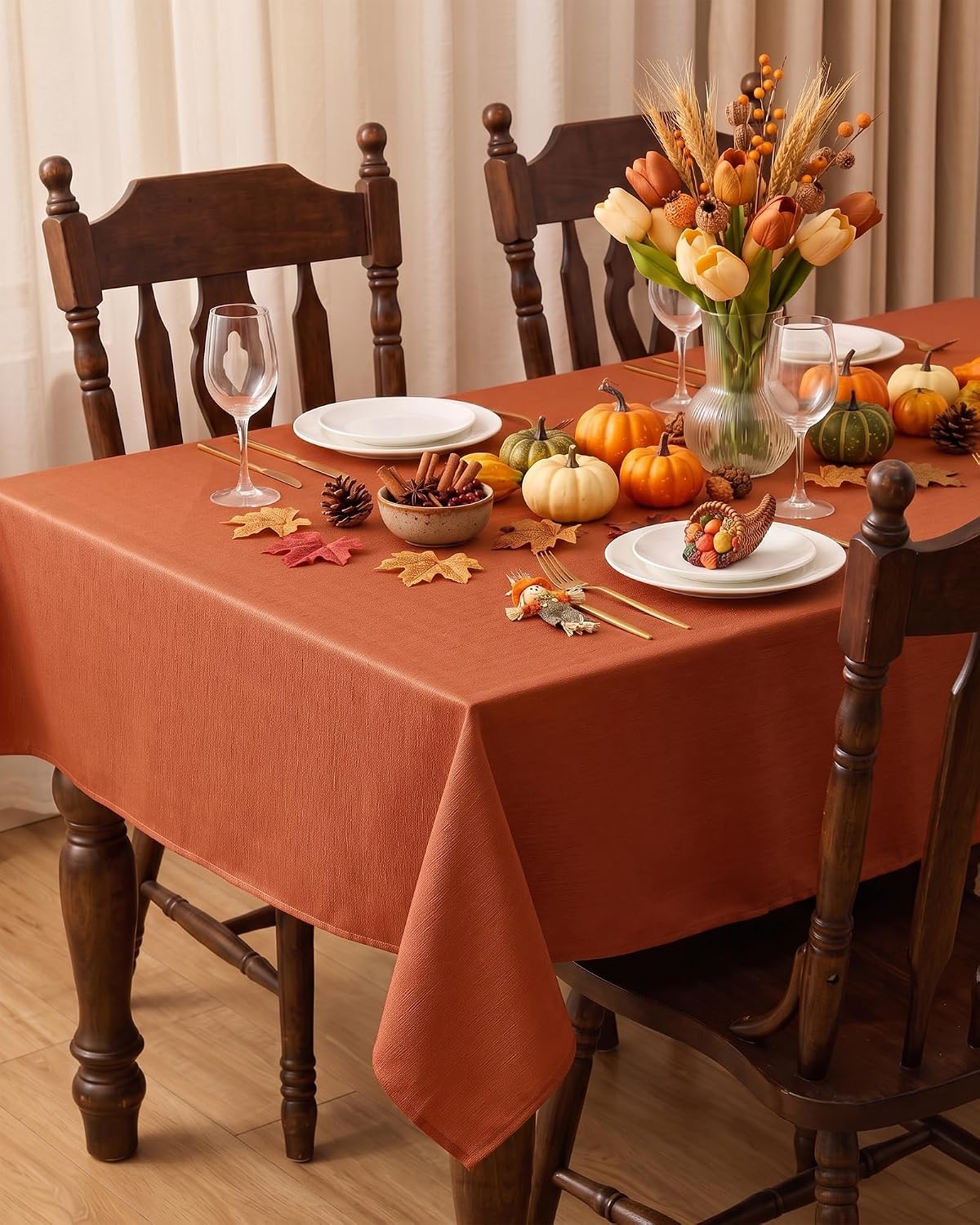 Fall Tablecloths Rectangular 6ft, 2-Pack Waterproof Slub Texture