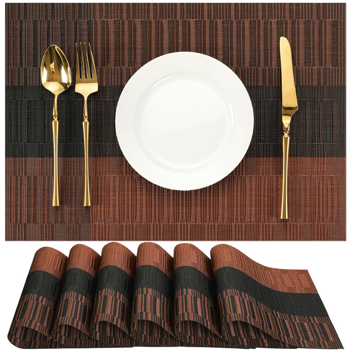 Placemats Set of 6, Vinyl Woven Heat-Resistant Place Mats
